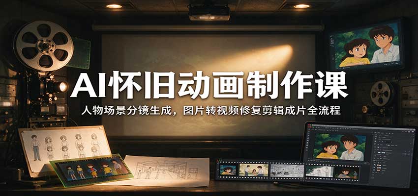 AI怀旧动画制作课：人物场景分镜生成，图片转视频修复剪辑成片全流程-LanTi云网创