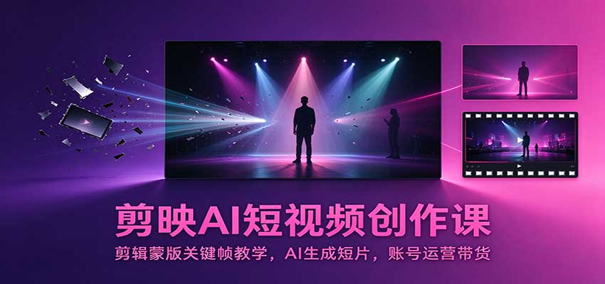 剪映AI短视频创作课：剪辑蒙版关键帧教学，AI生成短片，账号运营带货-LanTi云网创