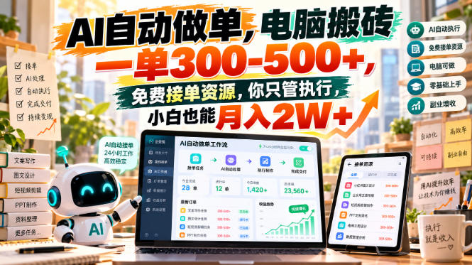 AI自动做单，电脑搬砖一单300-500+，免费接单资源，你只管执行，小白也能月入2W+【揭秘】-LanTi云网创