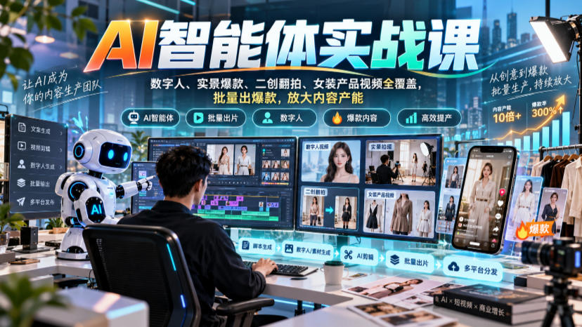 AI智能体实战课，数字人、实景爆款、二创翻拍、女装产品视频全覆盖，批量出爆款，放大内容产能-LanTi云网创