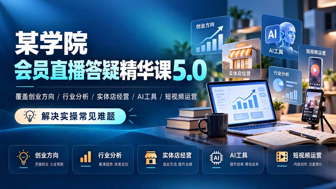 某学院会员直播答疑精华课5.0：覆盖创业方向、行业分析、实体店经营、AI工具和短视频运营，解决实操常见难题！-LanTi云网创