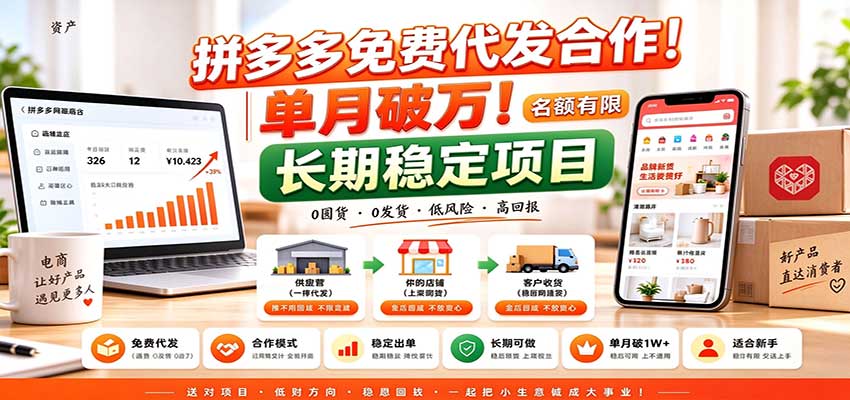 拼多多免费代发合作｜单月破万！长期稳定项目，名额有限-LanTi云网创