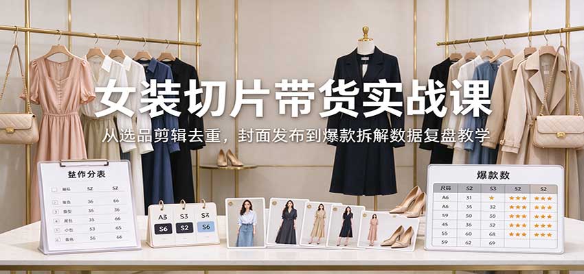 女装切片带货实战课：从选品剪辑去重，封面发布到爆款拆解数据复盘教学-LanTi云网创