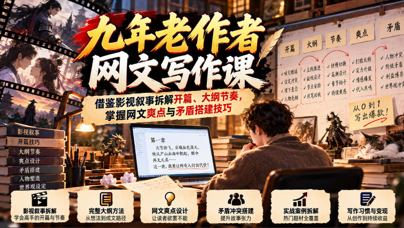 九年老作者网文写作课：借鉴影视叙事拆解开篇、大纲节奏，掌握网文爽点与矛盾搭建技巧-LanTi云网创