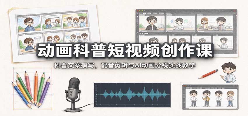 动画科普短视频创作课：科普文案撰写，配音剪辑与AI动画分镜实战教学-LanTi云网创