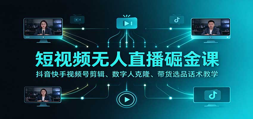 短视频无人直播掘金课：抖音快手视频号剪辑、数字人克隆、带货选品话术教学-LanTi云网创