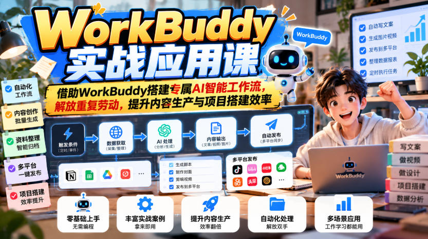 WorkBuddy实战应用课，借助WorkBuddy搭建专属AI智能工作流，解放重复劳动，提升内容生产与项目搭建效率-LanTi云网创