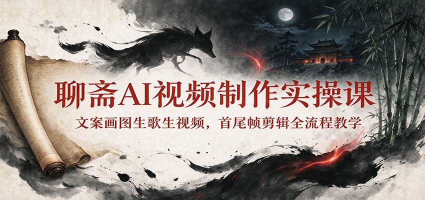 聊斋AI视频制作实操课：文案画图生歌生视频，首尾帧剪辑全流程教学-LanTi云网创