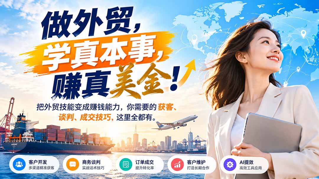 做外贸，学真本事，赚真美金！把外贸技能变成赚钱能力，你需要的获客、谈判、成交技巧，这里全都有-LanTi云网创