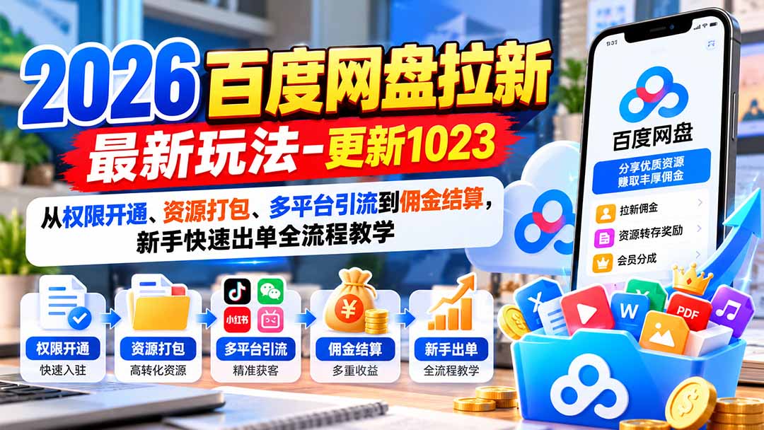 2026百度网盘拉新最新玩法-更新1023：从权限开通、资源打包、多平台引流到佣金结算，新手快速出单全流程教学-LanTi云网创