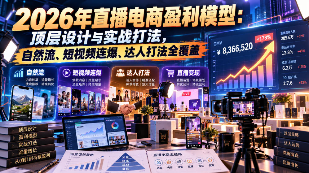 2026年直播电商盈利模型：顶层设计与实战打法，自然流、短视频连爆、达人打法全覆盖-LanTi云网创