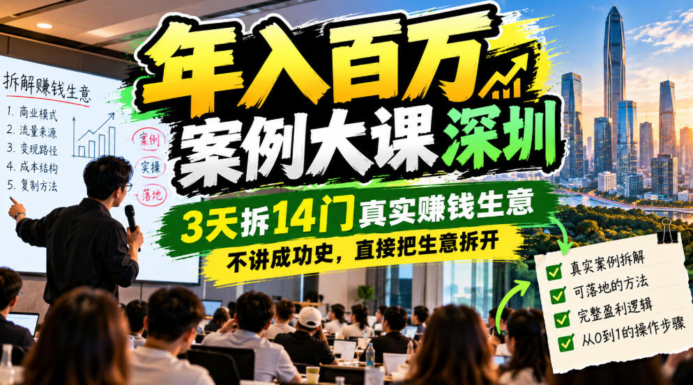 年入百W案例大课深圳，3天拆14门真实賺钱生意，不讲成功史，直接把生意拆开-LanTi云网创