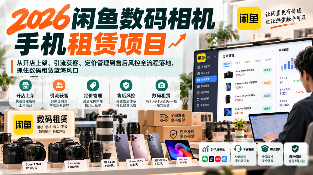 2026闲鱼数码相机手机租赁项目，从开店上架、引流获客、定价管理到售后风控全流程落地，抓住数码租赁蓝海风口-LanTi云网创