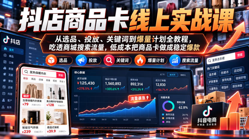 抖店商品卡线上实战课｜从选品、投放、关键词到爆量计划全教程，吃透商城搜索流量，低成本把商品卡做成稳定爆款-LanTi云网创