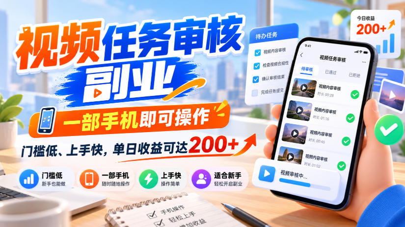 视频任务审核副业，一部手机即可操作，门槛低、上手快，单日收益可达200+【揭秘】-LanTi云网创