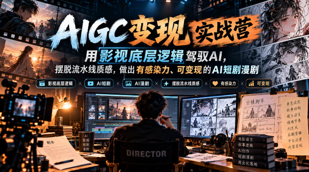 AIGC变现实战营，用影视底层逻辑驾驭AI，摆脱流水线质感，做出有感染力、可变现的AI短剧漫剧-LanTi云网创