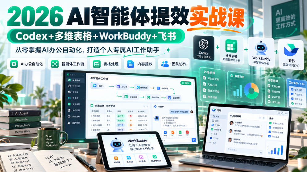2026 AI智能体提效实战课：Codex+多维表格+WorkBuddy+飞书，从零掌握AI办公自动化，打造个人专属AI工作助手-LanTi云网创
