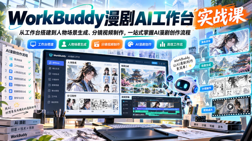 WorkBuddy漫剧AI工作台实战课：从工作台搭建到人物场景生成、分镜视频制作，一站式掌握AI漫剧创作流程-LanTi云网创