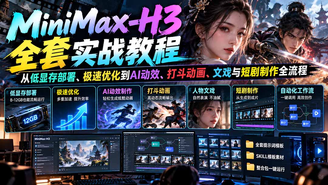 MiniMax-H3全套实战教程：从低显存部署、极速优化到AI动效、打斗动画、文戏与短剧制作全流程-LanTi云网创