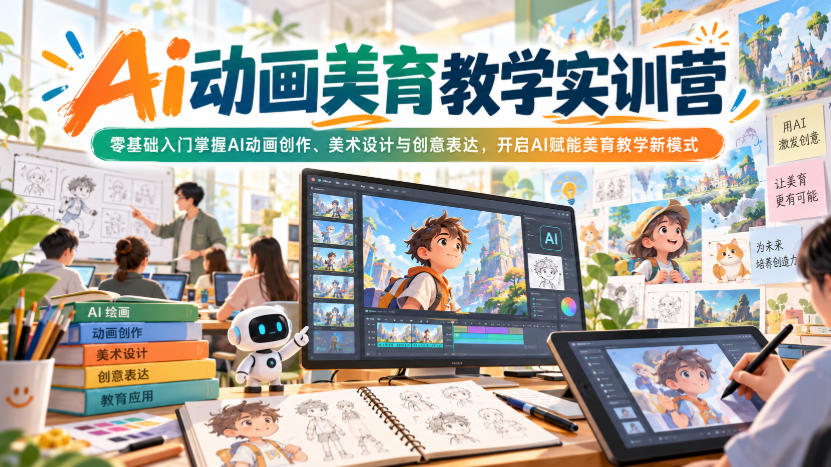 Ai动画美育教学实训营，零基础入门掌握AI动画创作、美术设计与创意表达，开启AI赋能美育教学新模式-LanTi云网创