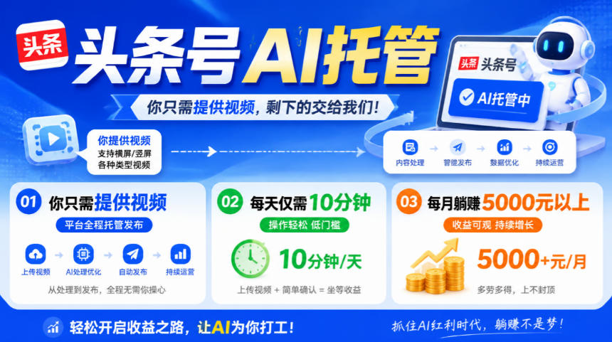 头条号AI托管，我提供视频，你发布，每天10分钟，月躺賺5000+【揭秘】-LanTi云网创