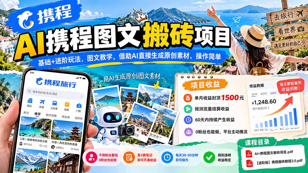 AI携程图文搬砖项目，基础+进阶玩法，图文教学，借助AI直接生成原创素材，操作简单-LanTi云网创
