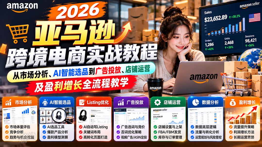 2026亚马逊跨境电商实战教程-更新1027，从市场分析、AI智能选品到广告投放、店铺运营及盈利增长全流程教学-LanTi云网创