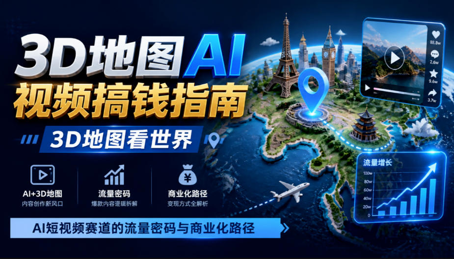 3D地图AI视频搞钱指南，3D地图看世界，AI短视频赛道的流量密码与商业化路径【文档】-LanTi云网创