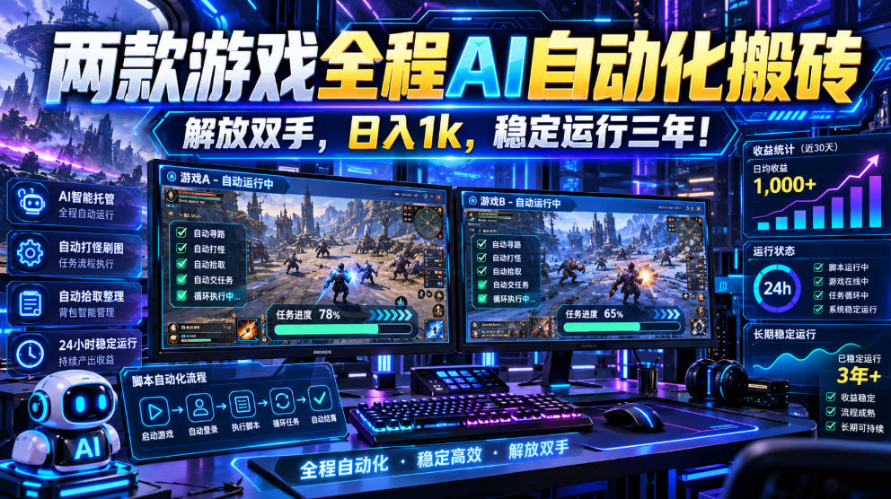 两款游戏全程AI自动化搬砖，解放双手，日入1k，稳定运行三年！【揭秘】-LanTi云网创