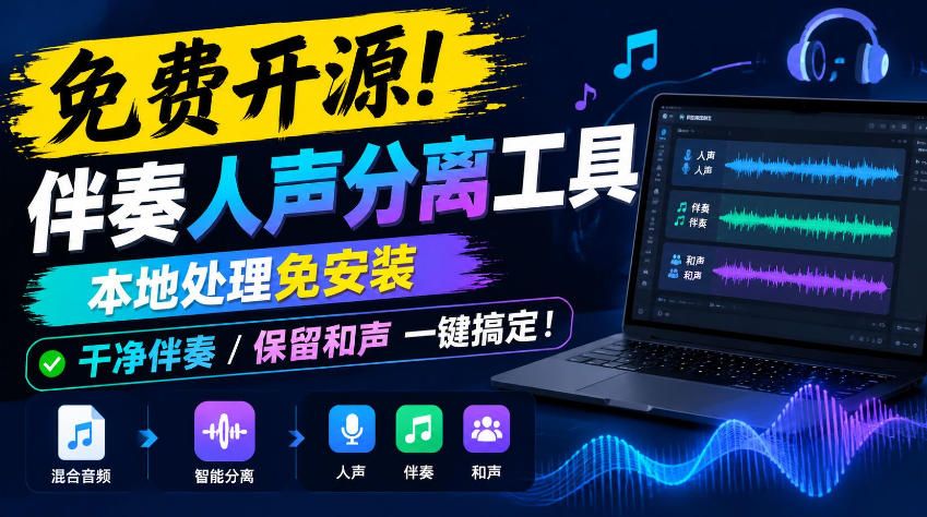 免费开源！伴奏人声分离工具，本地处理免安装，干净伴奏，保留和声一键搞定！-LanTi云网创