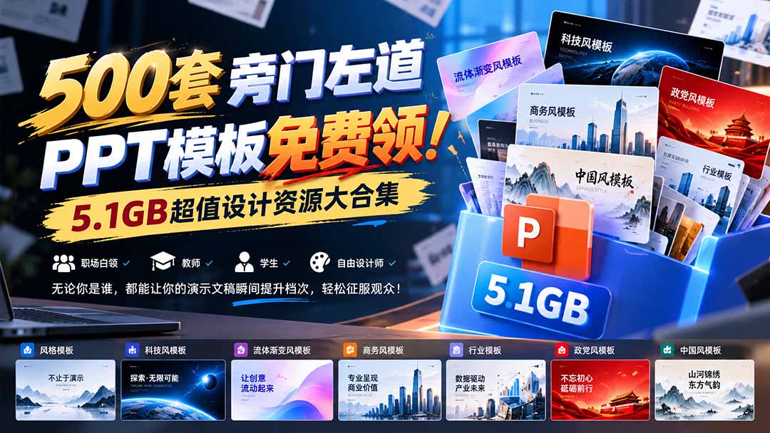 500套旁门左道PPT模板免费领：5.1GB设计资源合集-LanTi云网创