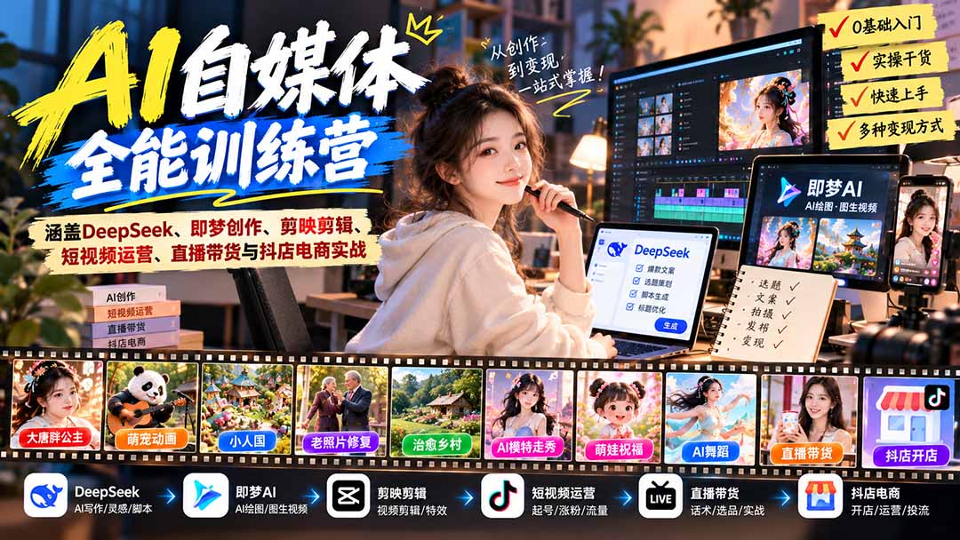 AI自媒体全能训练营：DeepSeek与短视频直播电商实战-LanTi云网创