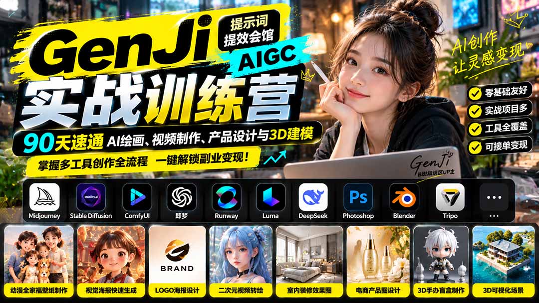AIGC实战训练营：90天掌握AI绘画视频与3D全流程-LanTi云网创