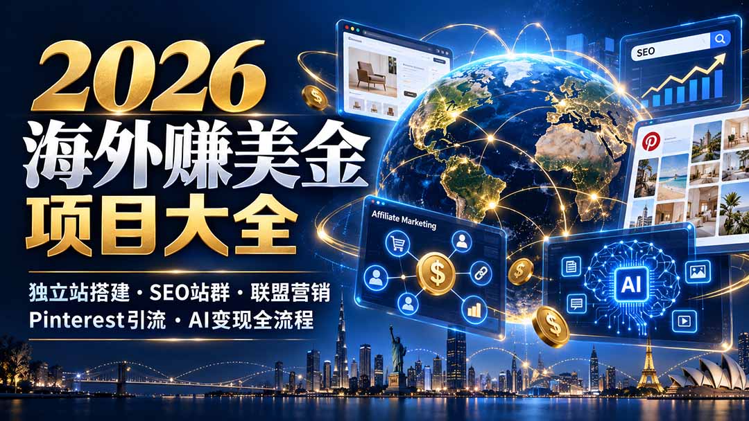 2026海外赚美金项目大全：独立站搭建、SEO站群、联盟营销、Pinterest引流与AI变现全流程-LanTi云网创