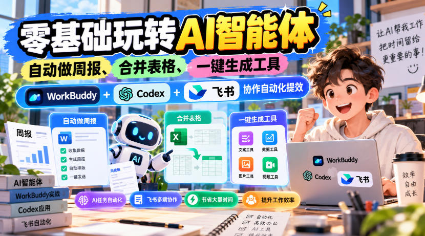 【无水印】零基础玩转AI智能体，自动做周报、合并表格、一键生成工具，WorkBuddy+Codex + 飞书协作自动化提效-LanTi云网创