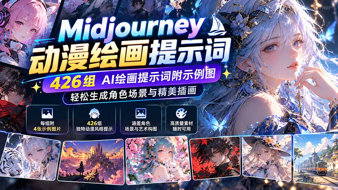 Midjourney动漫绘画提示词：426组AI绘画提示词附示例图，轻松生成角色场景与精美插画-LanTi云网创