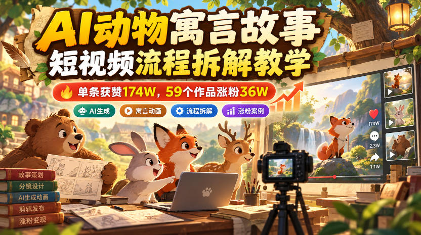 AI动物寓言故事短视频流程拆解：59个作品涨粉36W-LanTi云网创