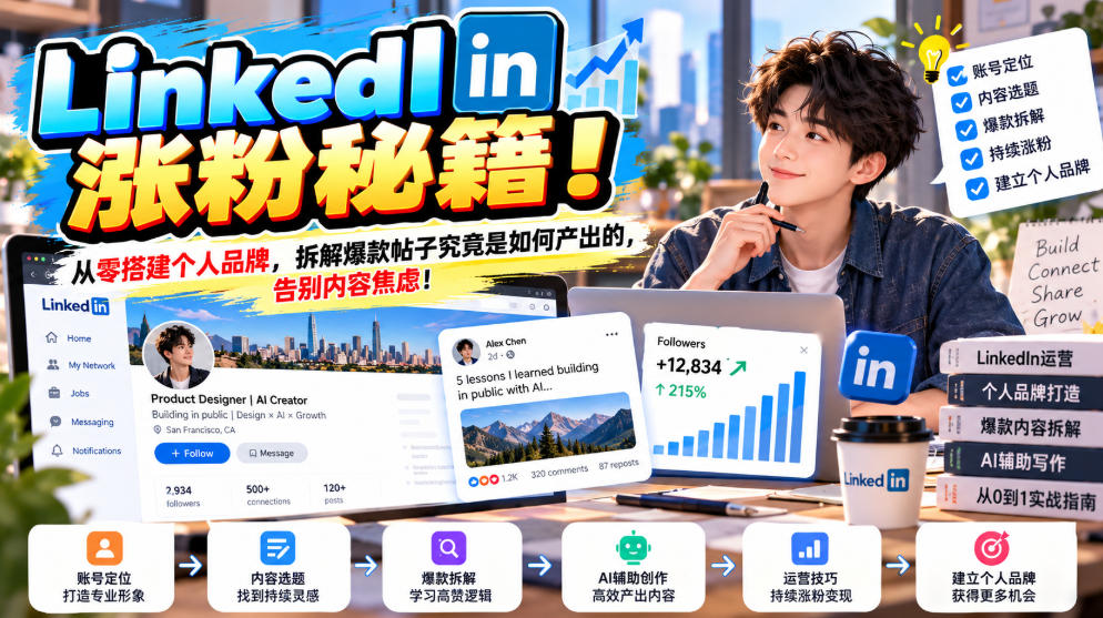 LinkedIn涨粉秘籍！从零搭建个人品牌，拆解爆款帖子究竟是如何产出的，告别内容焦虑！【原创双语字幕】-LanTi云网创
