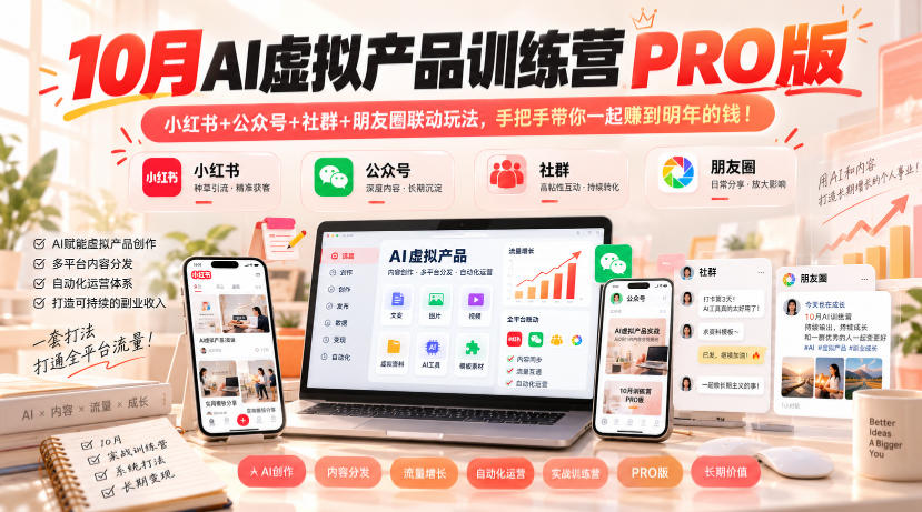 10月AI虚拟产品训练营PRO版，小红书+公众号+社群+朋友圈联动玩法，手把手带你一起赚到明年的钱！(更新1029)-LanTi云网创