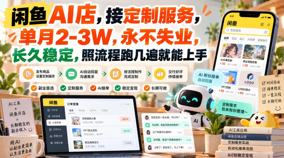 闲鱼AI店接定制服务，单月2-3W，长久稳定-LanTi云网创