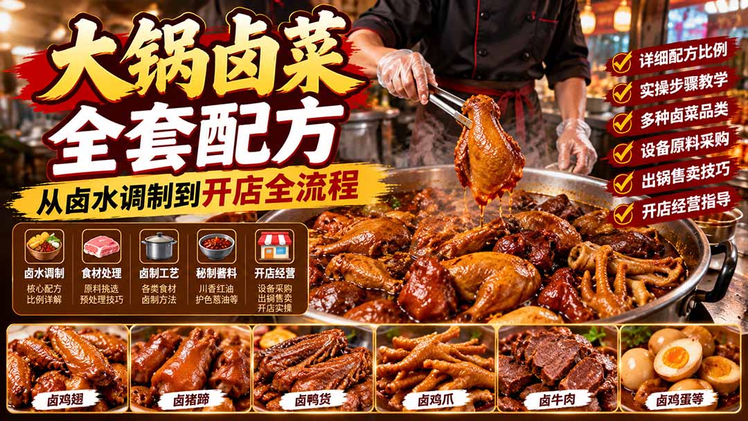 大锅卤菜全套配方：从卤水调制到开店全流程-LanTi云网创