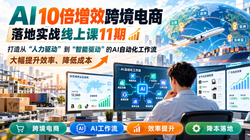 AI 10倍增效跨境电商落地实战线上课11期，打造从人力驱动到智能驱动的AI自动化工作流，大幅提升效率、降低成本-LanTi云网创