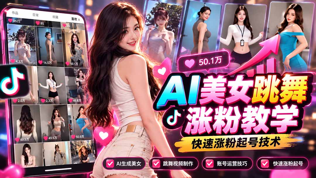AI美女跳舞涨粉教学，AI生成美女，跳舞视频制作，账号运营与快速起号涨粉-LanTi云网创