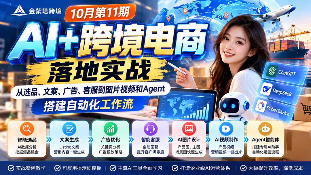 2026 AI+跨境电商落地实战10月第11期：从选品、文案、广告、客服到图片视频和Agent，搭建自动化工作流-LanTi云网创